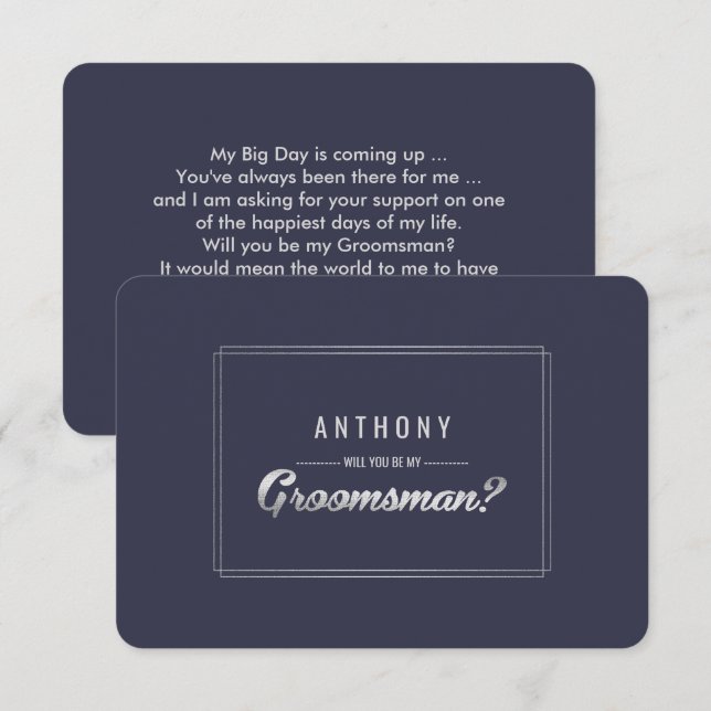 Invitation Serez-vous mon Groomsman ? Mariage en argent bleu  (Devant / Derrière)