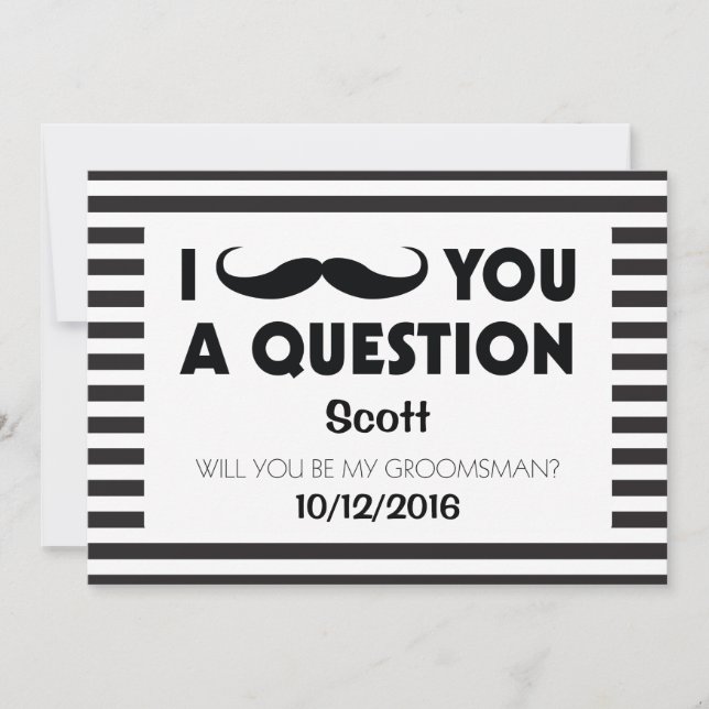 Invitation Serez-Vous Mon Groomsman Mustache Black Strips (Devant)