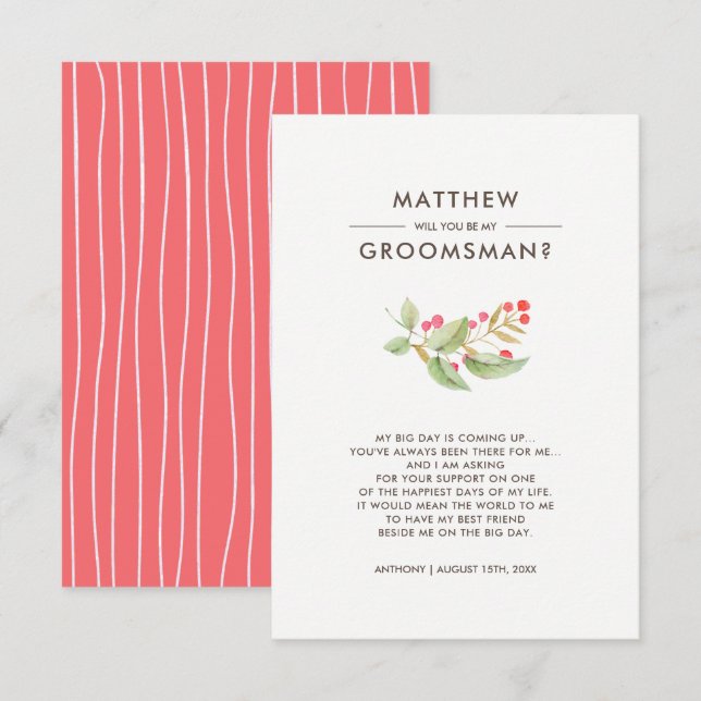 Invitation Serez-vous mon Groomsman ? Personnalisé (Devant / Derrière)