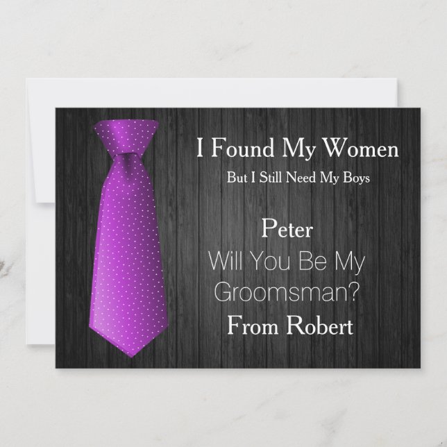 Invitation Serez-Vous Mon Groomsman Purple & White Cravate (Devant)
