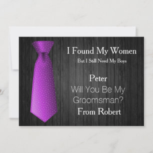 Invitation Serez-Vous Mon Groomsman Purple & White Cravate
