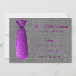 Invitation Serez-Vous Mon Groomsman Purple & White Cravate