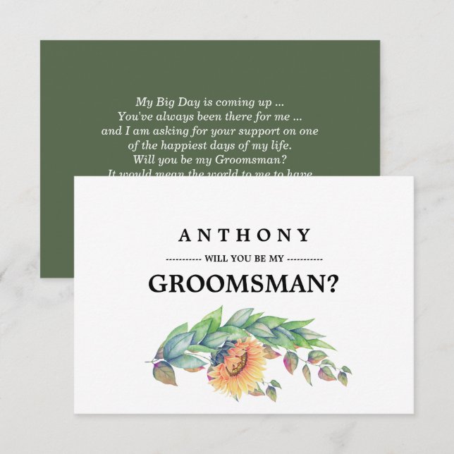 Invitation Serez-vous mon Groomsman ? Tournesols rustiques (Devant / Derrière)