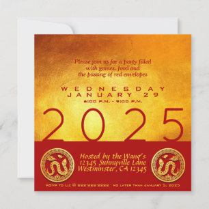 Invitation Serpent du Nouvel An chinois 2025 Red Gold Party S