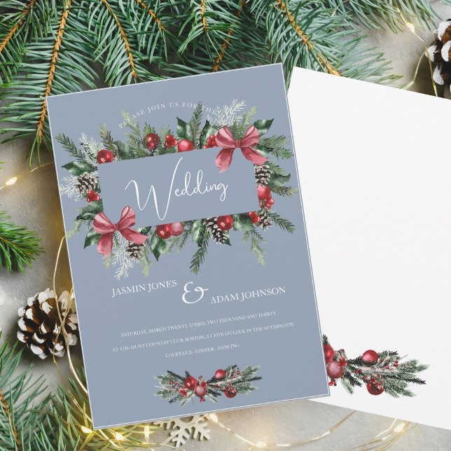 Invitation Serre de Noël Dusty Bleu Mariage de fête d'hiver (Créateur téléchargé)