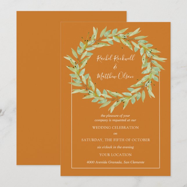 Invitation Serre de verdure sur Mariage Ochre (Devant / Derrière)