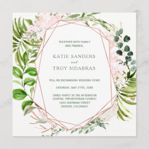 Invitation Serre de verdure tropicale aux fleurs roses