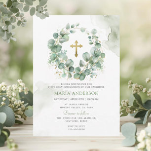Invitation Serre Eucalyptus Verdure Première Communion Sainte