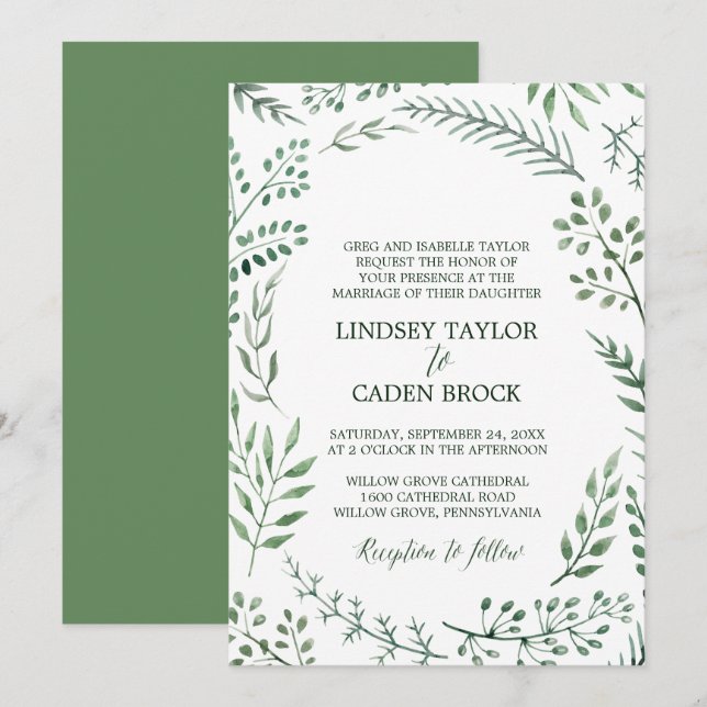 Invitation Serre rustique avec Feuilles verts Mariage officie (Devant / Derrière)