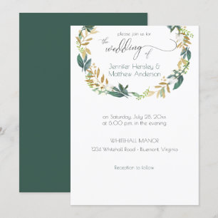 Invitation Serre vert rustique et vert or  
