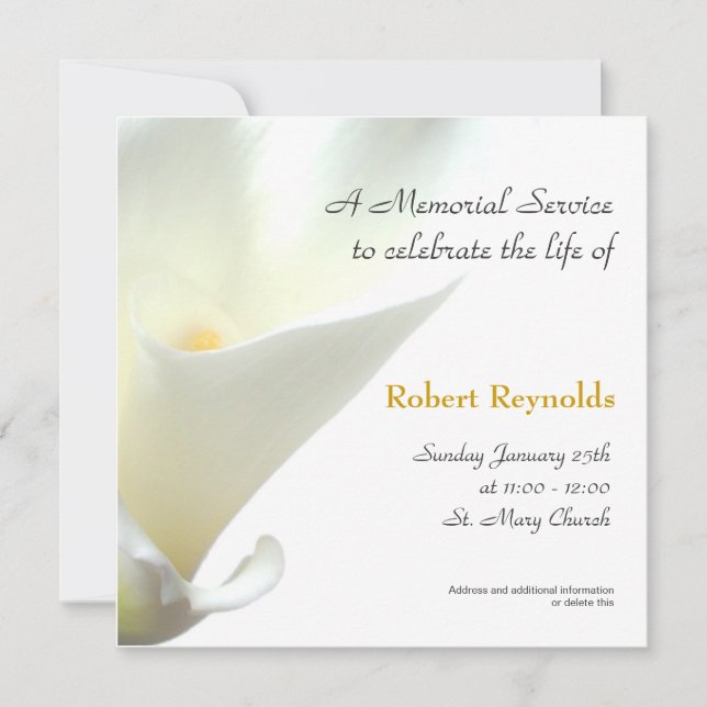 Invitation Service commémoratif blanc Calla Floral (Devant)