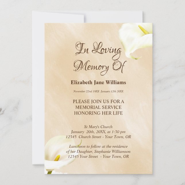 Invitation Service commémoratif Célébration de la vie | Lily (Devant)