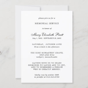 Invitation Service commémoratif Élégant Noir Blanc Funéraille