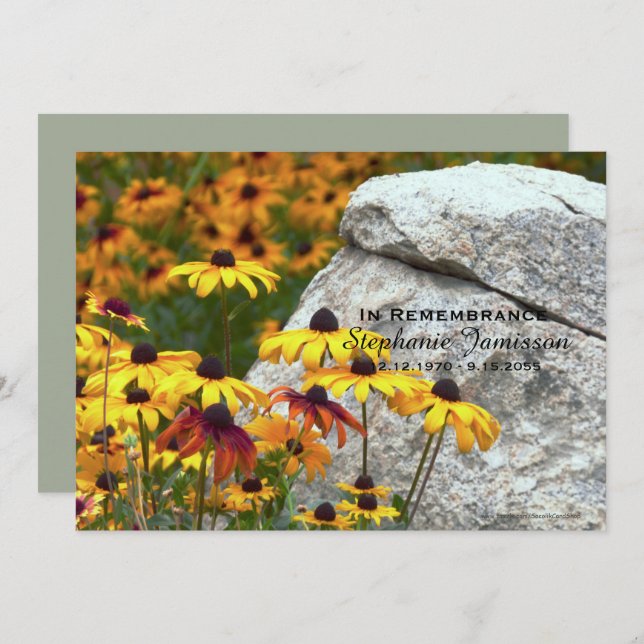 Invitation Service commémoratif Fête de la vie Fleur Jaune (Devant / Derrière)