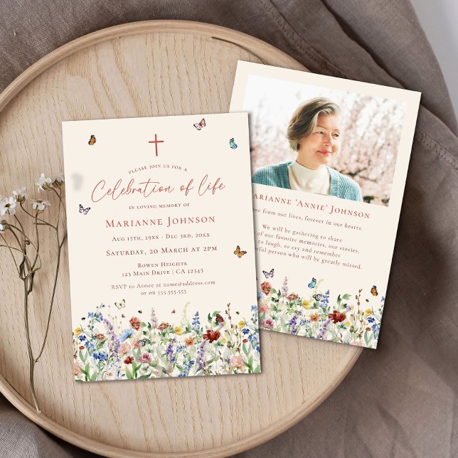 Invitation Service commémoratif fleur sauvage Célébration de  (Créateur téléchargé)