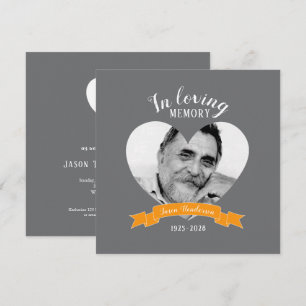 Invitation Service commémoratif photo coeur ruban orange invi