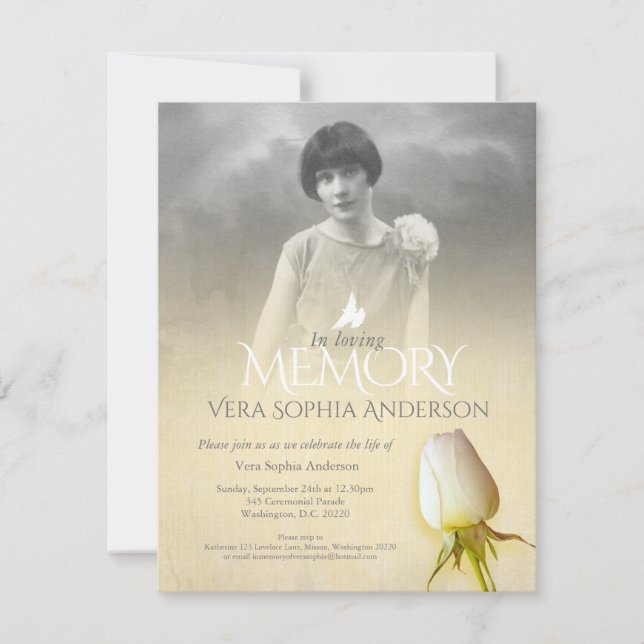 Invitation Service commémoratif photo crème funéraire rose (Devant)