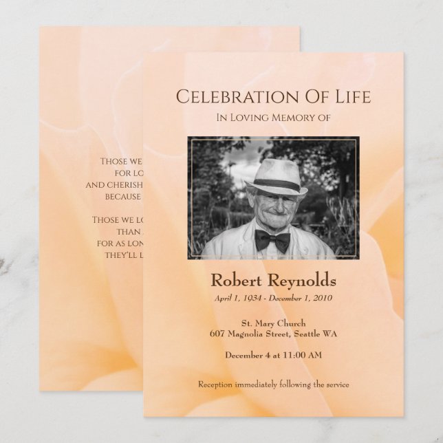 Invitation Service Floral Custom Photo Memorial (Devant / Derrière)