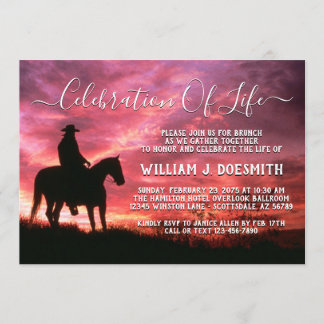 Invitation Service funèbre commémoratif Cowboy Sunset
