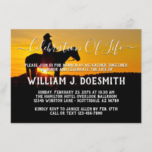 Invitation Service funèbre mémorial Coucher de soleil Cowboy