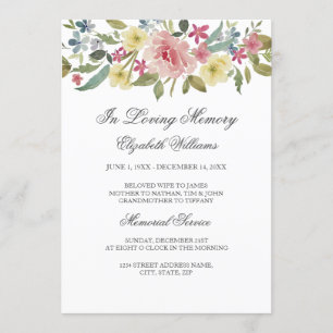 Invitation Service funéraire à l'aquarelle botanique Blush