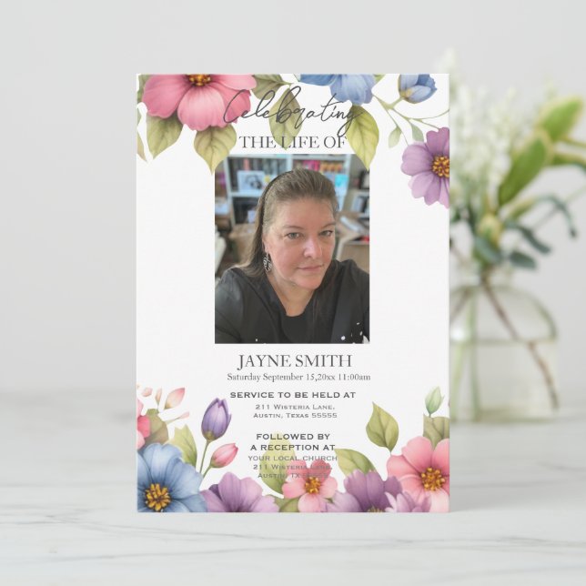 Invitation Service funéraire botanique moderne e-vite (Debout devant)