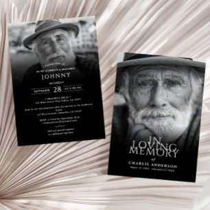 Invitation Service funéraire/mémorial 2 photos moderne et élé