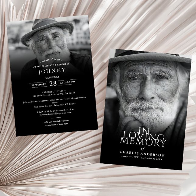 Invitation Service funéraire/mémorial 2 photos moderne et élé (Créateur téléchargé)