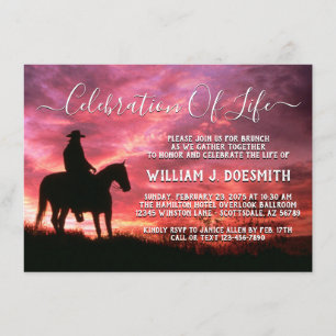 Invitation Service funéraire mémorial Cowboy Cheval Coucher d