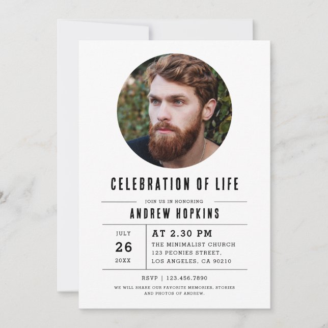 Invitation Service Funéraire Moderne Célébration De La Vie Ph (Devant)