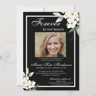 Invitation Service funéraire noir blanc Boho vert