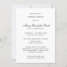 Invitation Service funéraire Noir Blanc Élégant