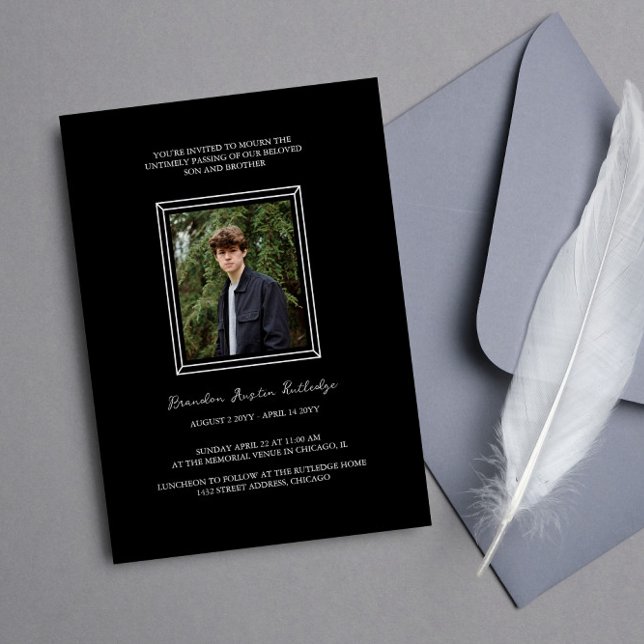 Invitation Service Mémorial photo à cadre noir simple (Créateur téléchargé)
