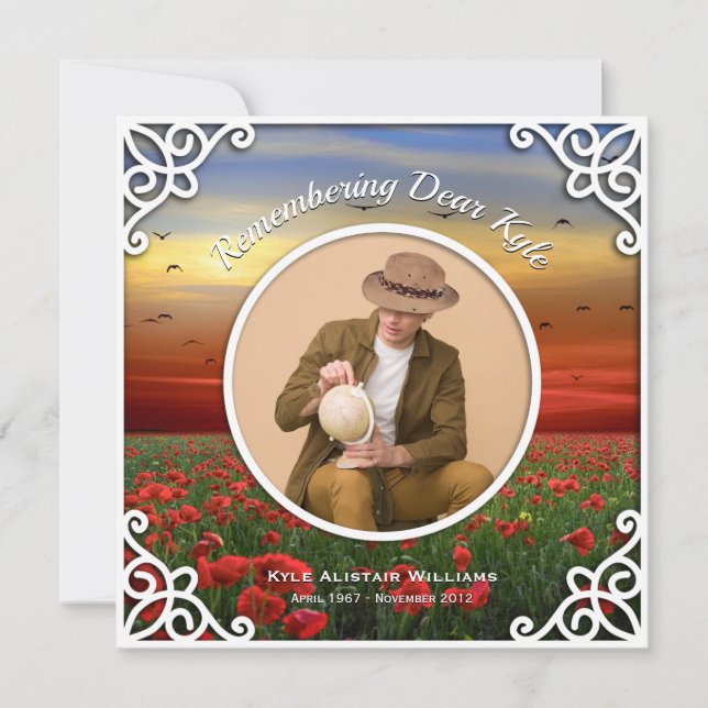 Invitation Service Memorial Red Poppies Field Sunset Photo (Devant)