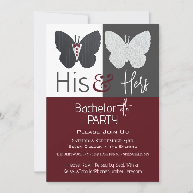 Invitation Ses papillons & ses papillons Bachelor+ette Party (Devant)