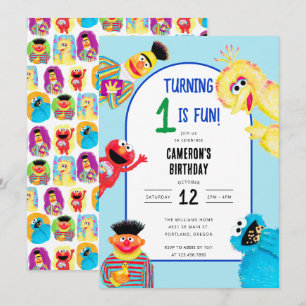 Invitation Sesame Street Caractères Première fête d'anniversa
