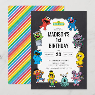 Invitation Sesame Street Characters Chalkboard Anniversaire