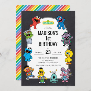 Invitation Sesame Street Characters Chalkboard Anniversaire