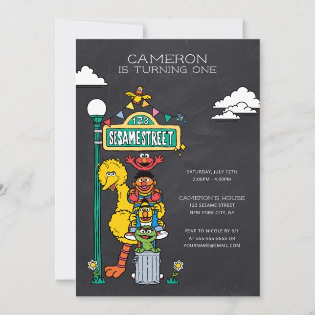 Invitation Sesame Street Characters & Street Sign Anniversair (Devant)