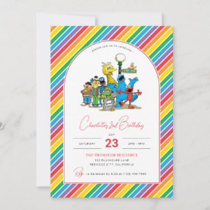 Invitation Sesame Street coloré Arc-en-ciel Anniversaire