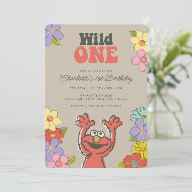 Invitation Sesame Street Elmo | Anniversaire floral Wild One (Debout devant)