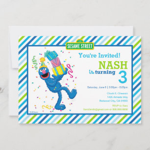 Invitation Sesame Street Grover rayé Anniversaire