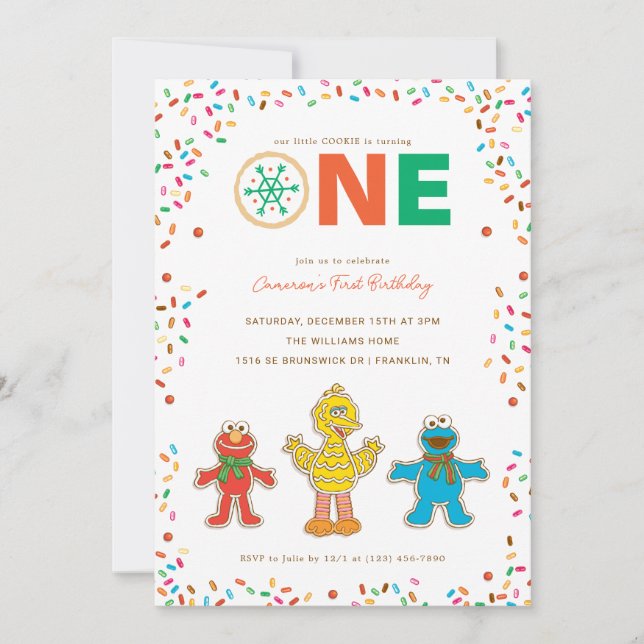 Invitation Sesame Street Noël Cookie Premier Anniversaire (Devant)