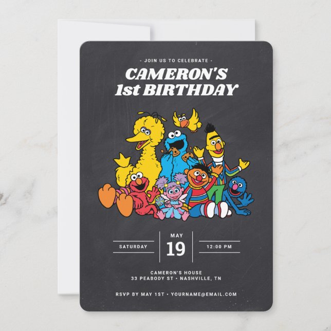 Invitation Sesame Street Pals 1er Anniversaire Chalkboard (Devant)