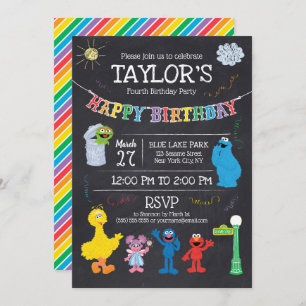 Invitation Sesame Street Pals Chalkboard Arc-en-ciel 4e anniv