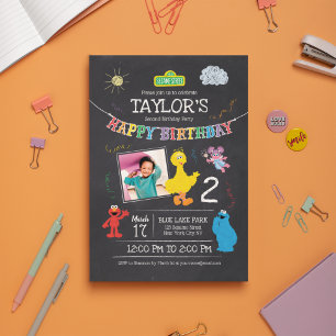 Invitation Sesame Street Pals Chalkboard Photo Anniversaire