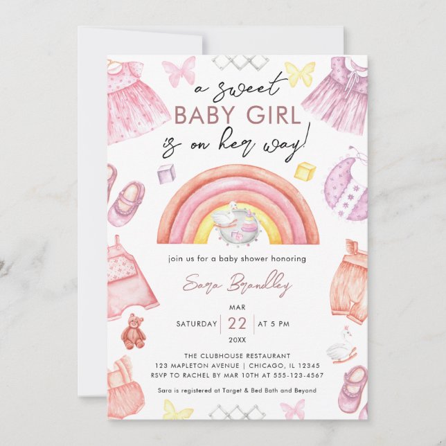 Invitation Set Bébé Fille Vêtements Fille Baby shower (Devant)