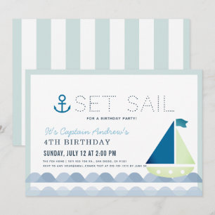 Invitation Set Sail Sailboat Nautical Blue Boy Anniversaire