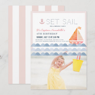 Invitation Set Sail Sailboat rose Girl Anniversaire Photo