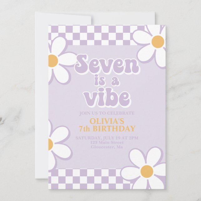 Invitation Seven est une Vibe Retro Check Purple Daisy (Devant)